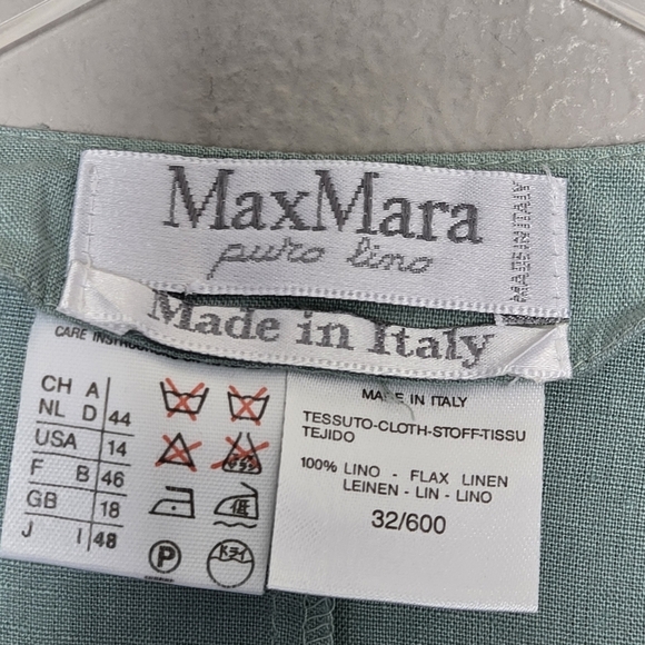 MaxMara Pleated 100% Linen Short Sleeve Cropped Top in Sage Green Italy Size 14 - Picture 3 of 7